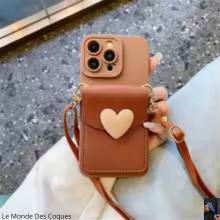 Coque avec bandoulière et cœur 3D pour iPhone