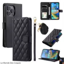 Étui portefeuille en cuir avec longue lanière pour iPhone