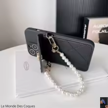 Étui portefeuille à sangle perlée avec bandoulière et porte-carte pour Samsung Galaxy S20 à S25 Ultra