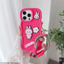 Coque Labubu en tissu avec dragonne pour iPhone