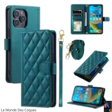 Étui portefeuille en cuir avec longue lanière pour iPhone