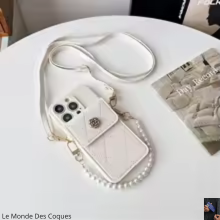 Étui portefeuille à sangle perlée avec bandoulière et porte-carte pour Samsung Galaxy S20 à S25 Ultra