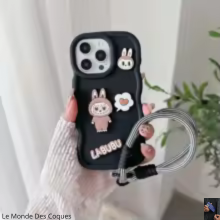 Coque Labubu en tissu avec dragonne pour iPhone