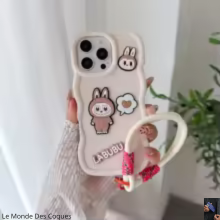Coque Labubu en tissu avec dragonne pour iPhone