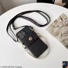 Étui portefeuille à sangle perlée avec bandoulière et porte-carte pour Samsung Galaxy S20 à S25 Ultra