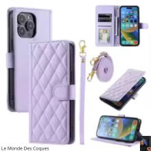 Étui portefeuille en cuir avec longue lanière pour iPhone