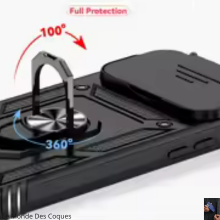 Coque avec béquille et protection caméra coulissante pour iPhone