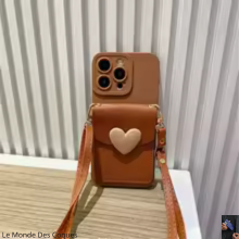 Coque avec bandoulière et cœur 3D pour iPhone