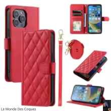 Étui portefeuille en cuir avec longue lanière pour iPhone