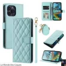 Étui portefeuille en cuir avec longue lanière pour iPhone