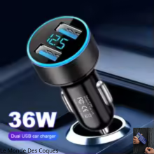 Chargeur voiture rapide 36W PD QC3.0 affichage tension allume-cigare