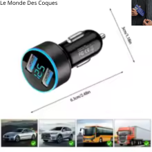 Chargeur voiture rapide 36W PD QC3.0 affichage tension allume-cigare