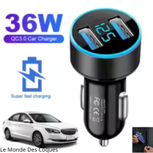 Chargeur voiture rapide 36W PD QC3.0 affichage tension allume-cigare